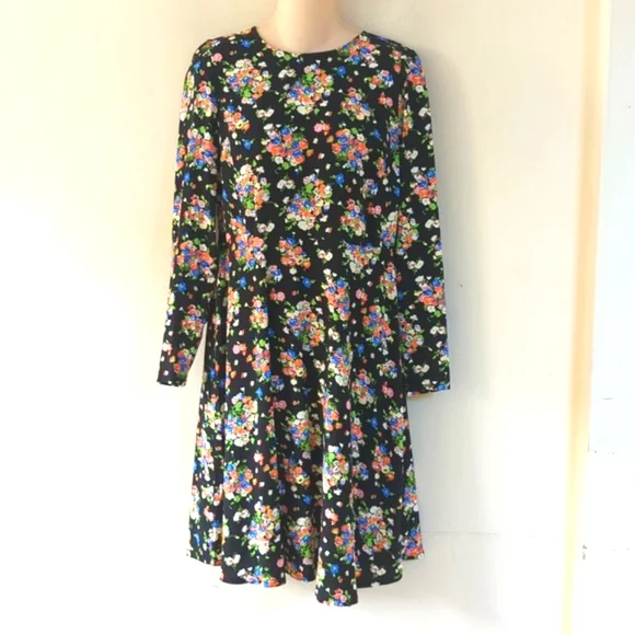 Boden Crew Neck Fit-and-Flare Dress Black, Wild Cluster - Picture 4 of 16